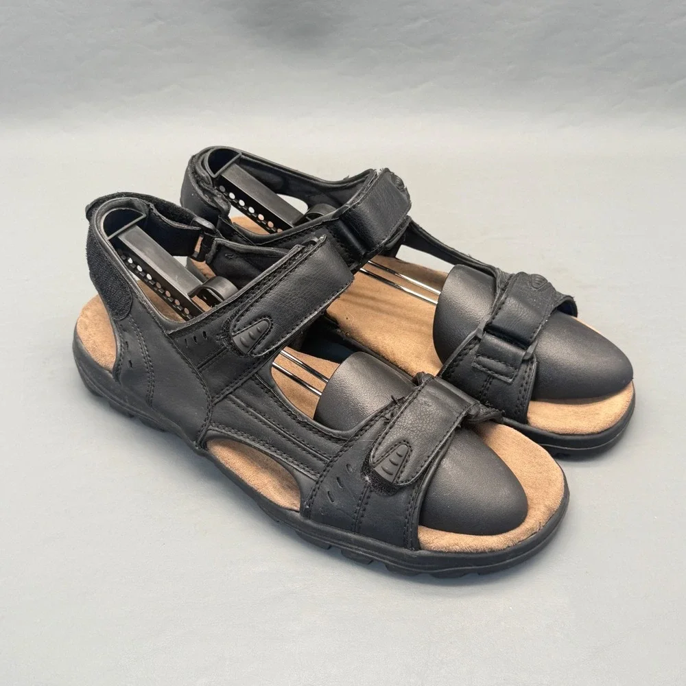 Croft & Barrow Sandals Shoes Mens Size 12M Brown Hook Loop Strap Comfort